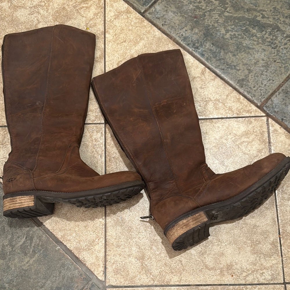 Brown Leather Knee-High Boots